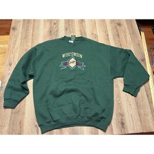 TSI Sweater Men's 2XL Green Red Yellow Crew Neck Duck Wisconsin Heavy Weight